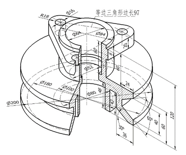 單選題-求形體的體積(半剖視圖)圖8閥體立體圖圖9閥體零件圖從圖2-圖4